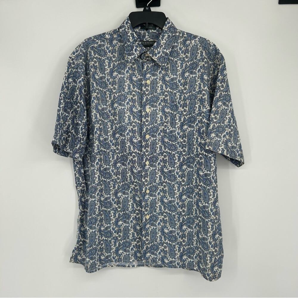 Lyle & Scott Men’s Paisley Short Sleeve Button-down Shirt Sz Large Linen Cotton